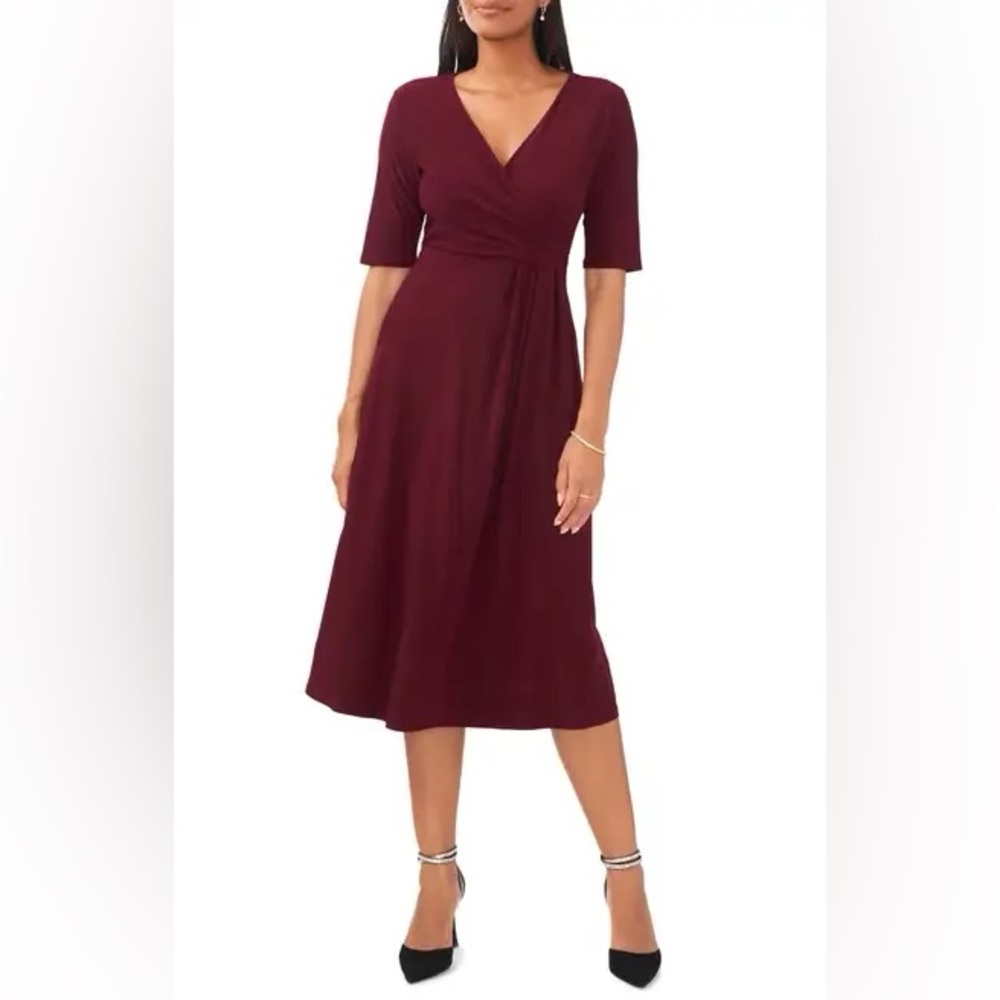 CHAUS Elegant Burgundy Midi Dress